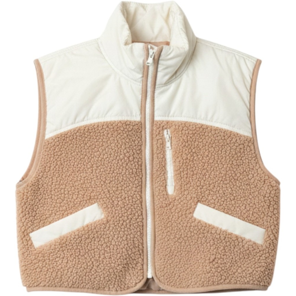 Old Navy Sherpa Fleece Vest Womens XS Tan Cream Good Colorblock Zip Up